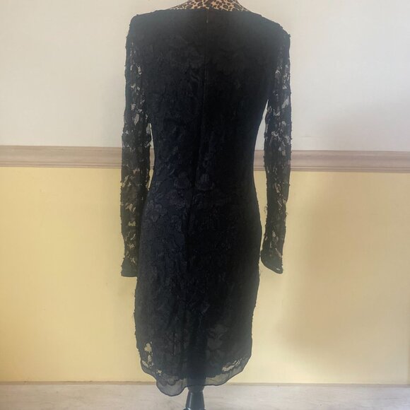 Diane Von Furstenberg Long Sleeve Black Floral Lace Dress Size 10 K13 - Picture 2 of 4